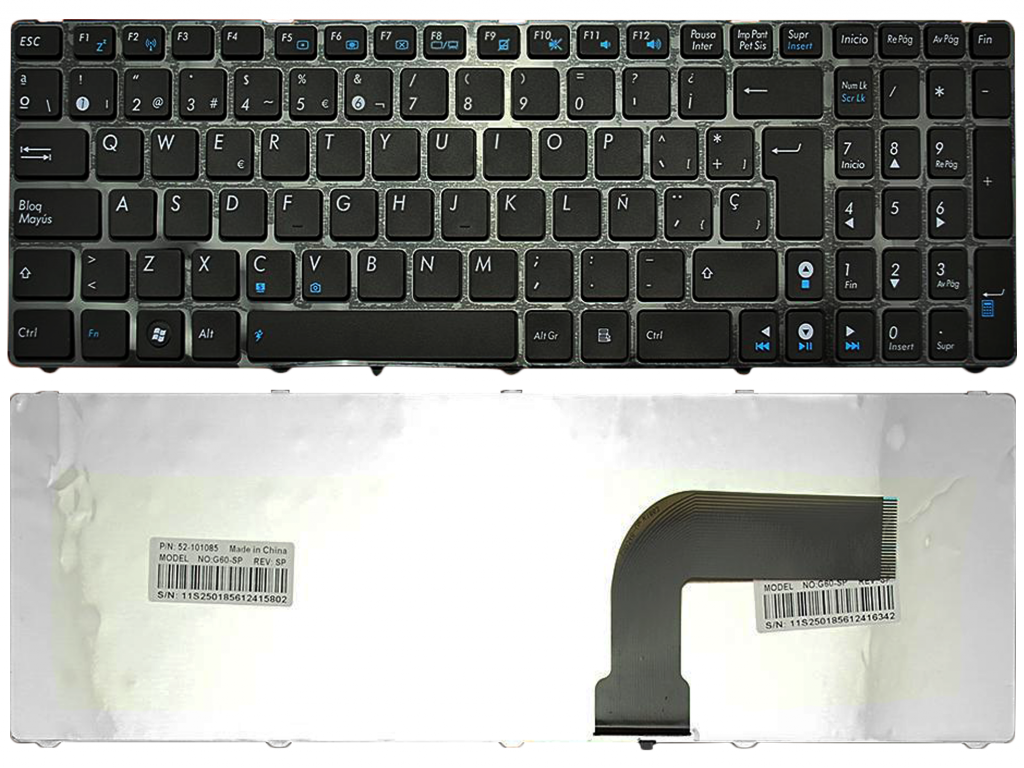 Clavier ASUS G60 QWERTY Portugais – Rétroéclairé – Noir – Ouvert Jamais Utilisé